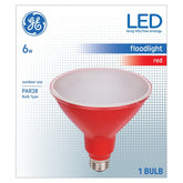 GE 93100880 Floodlight Bulb, Decorative, PAR38 Lamp, Medium (E26) Lamp Base, Non-Dimmable, Red